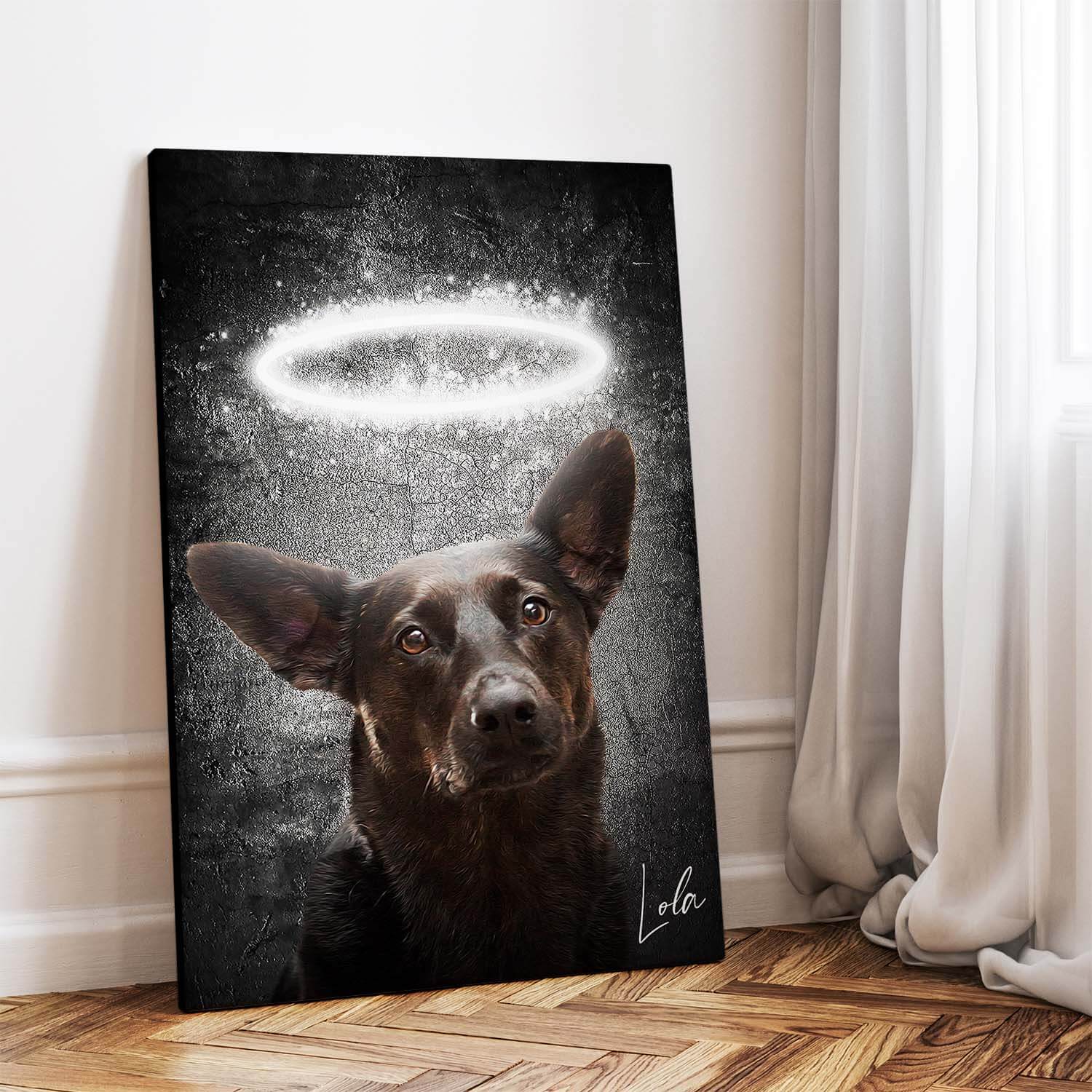 Hundeportrait Heiligenschein auf Leinwand