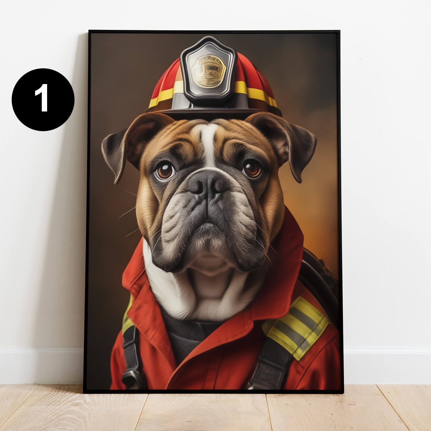 Hundeportrait Poster Feuerwehrmann
