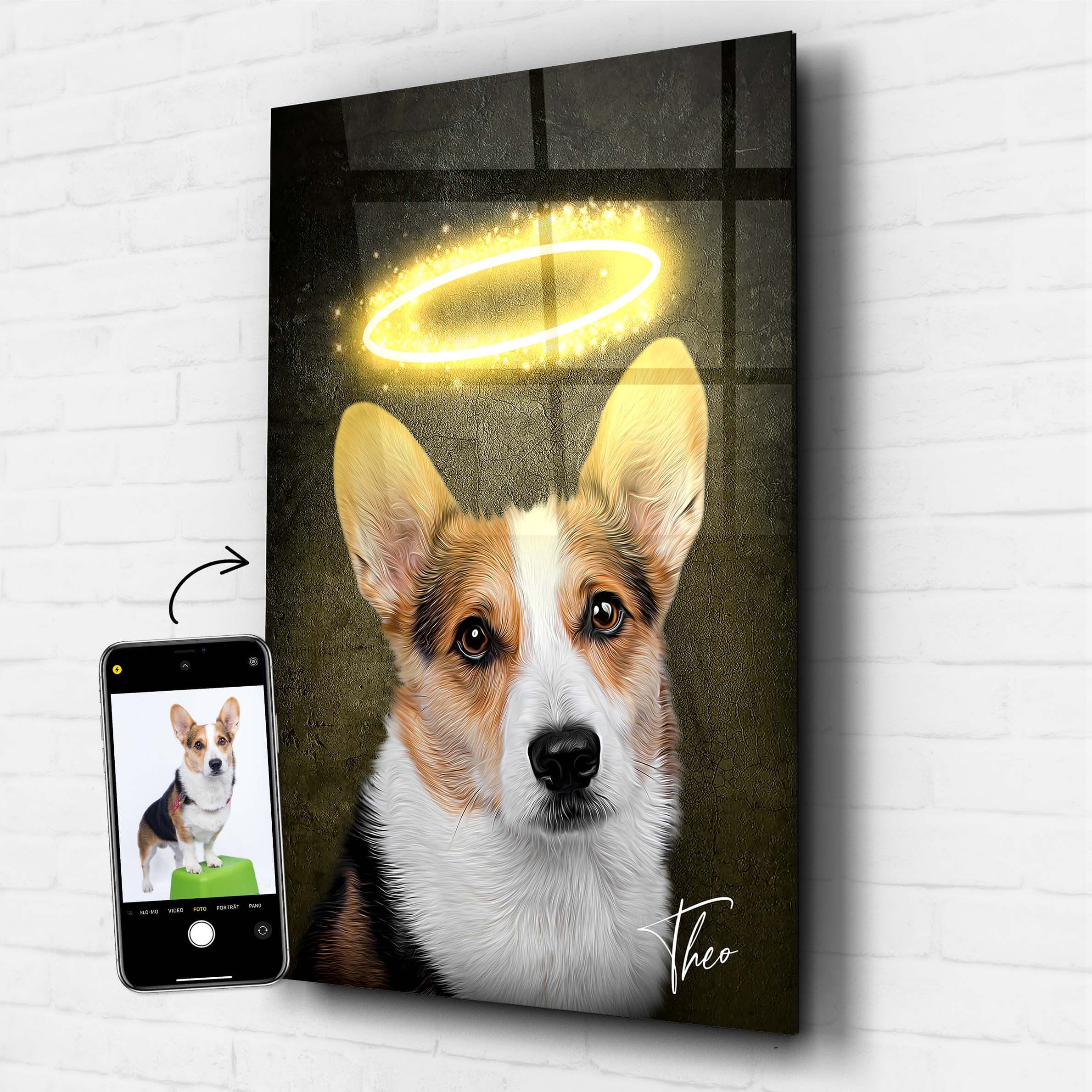 Hundeportrait Tierportrait Acrylglas Heiligenschein