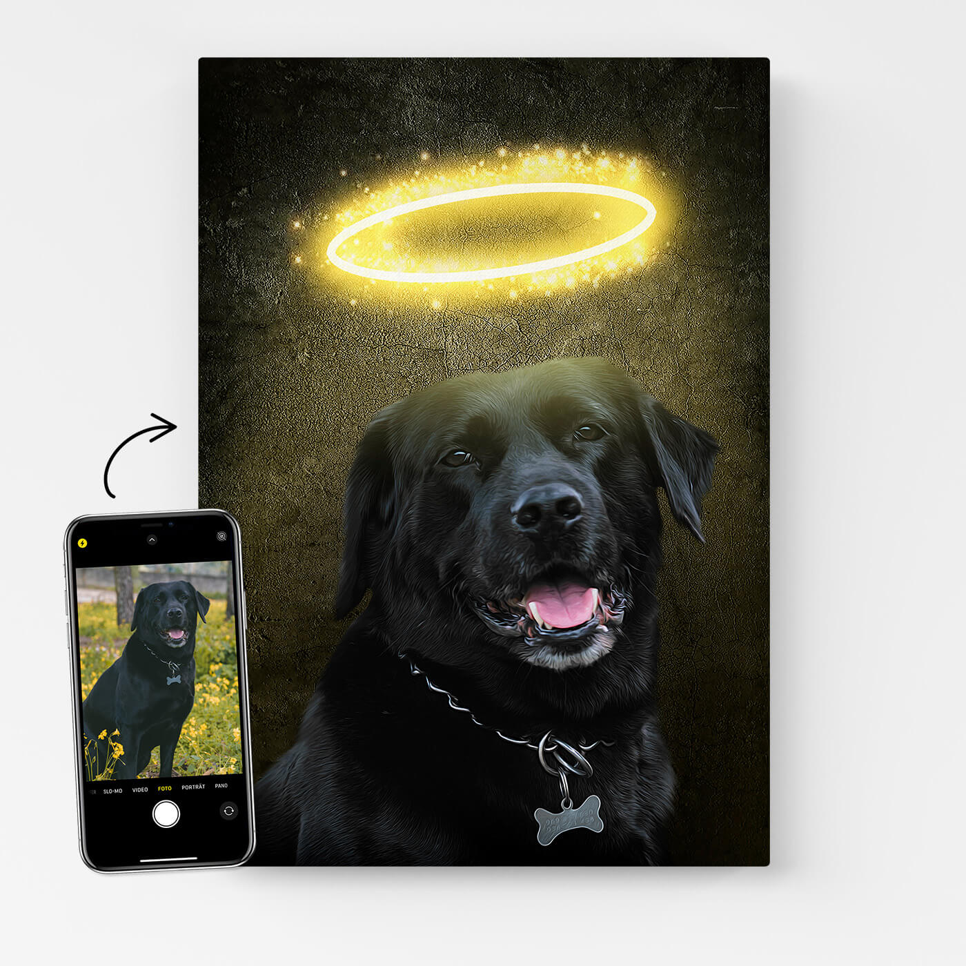 Personalisierte Leinwand Hund Heiligenschein